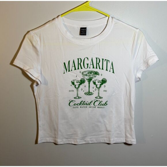 Shein Women’s Margarita Cocktail Club Graphic Tee Small White Green Short Sleeve - Picture 1 of 3